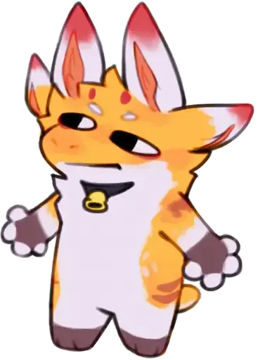 Illustration of Hartomiel. He has an expression of disinterest or indifference, wears a black collar with a golden bell and has his legs covered with dark gloves.