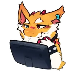 Illustration of Hartomiel. He has a serious expression while looking at a screen, with a dark bracelet with spikes on his leg and an ear adorned with a blue earring.